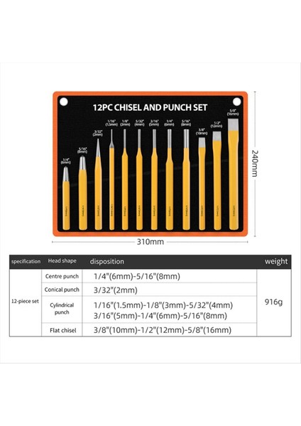 12 Parçalı Zımba Seti Duvar Kepçesi Düz Silindir Yumruk Seti (Yurt Dışından) modelleri