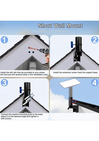 Ayarlanabilir Starlink Montaj Kiti Alüminyum Alaşım Starlink Kısa Duvar Montaj Braketi Ev Ticari Kullanım (Yurt Dışından) modelleri