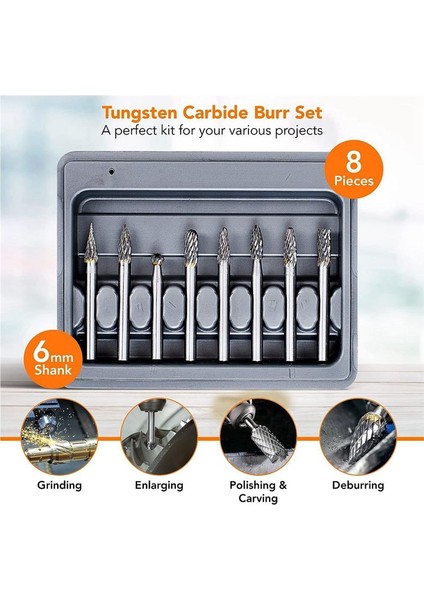 Çift Kesilmiş Karbür Burr Seti ¼in Shank 8pcs - Tungsten Karbür Kalıp Öğütücü Bitler - Döner Ahududu- Çok Yönlü Döner Alet Bitleri (Yurt Dışından) modelleri