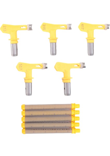 5 Adet Tersinir Havasız Boya Püskürtücü Nozul Ipuçları ve 5 Parça Havasız Püskürtme Filtresi Değiştirin (213 315 417 517 523) (Yurt Dışından)