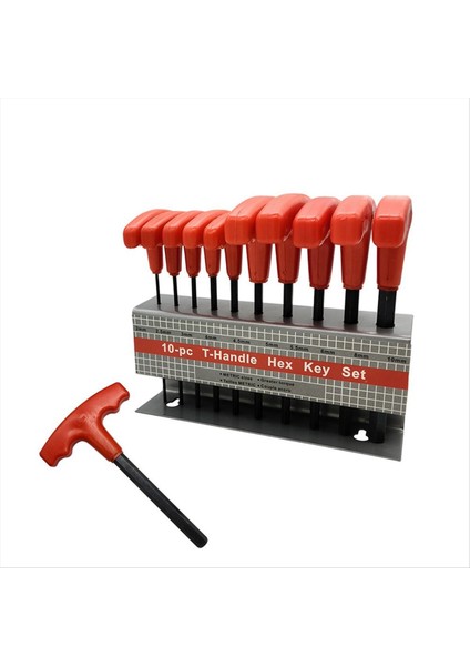 Düz Kafalı T-Şekilli Kırmızı Saplı 10 Adet Altıgen Anahtar Seti H2-H10 Anahtar Karartılmış Demir Çerçeve (Yurt Dışından) fiyatları