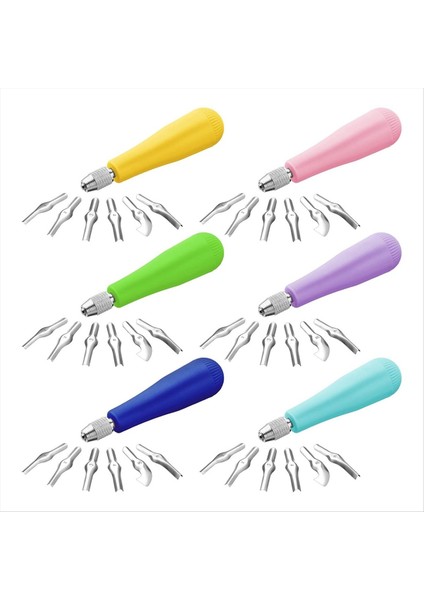 6 Pack Craft Linoleum Kesici Kiti Oyma Araçları Çiftlik Linocut Araçları Blok Baskı Için Blok Kesiciler Çeşitli Renk (Yurt Dışından)