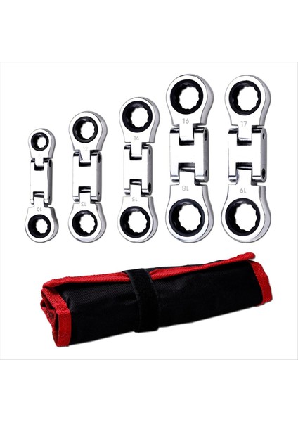 5 Parçalı Güdük Esnek Başlık Cırcırlama Anahtarı Seti Metrik Kombinasyon Sae 72-Teeth Crv Nikel Kaplama Haddeleme Torbası ile (Yurt Dışından)