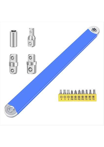Uzatma Anahtarı 15 Inç 0 Derece Cırcır Sıkı Erişim Uzatma Anahtarı Seti 1/2 1/4 ve 3/8inç Kare Adaptörleri (Yurt Dışından)