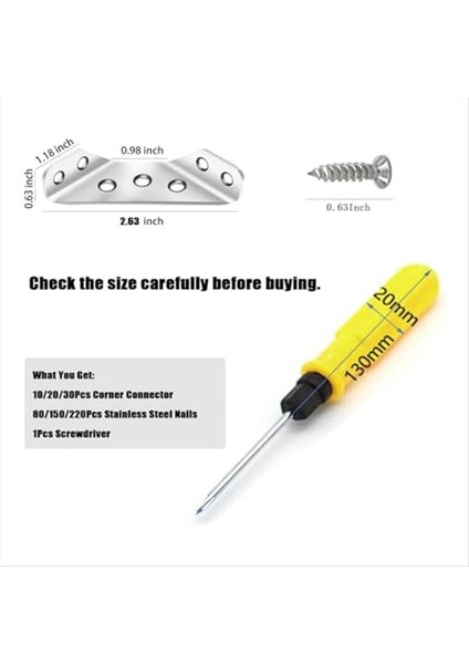 Evrensel Paslanmaz Çelik Mobilya Köşe Konnektörü Tırnaklar ile Ahşap Için Metal Açılı Braketler Tornavida C C (Yurt Dışından) fiyatları