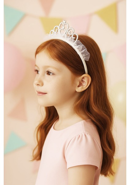 Taşlı ve Taraklı Açık Pembe Renkli̇ Kız Çocuk Prenses Taç- Kutulu