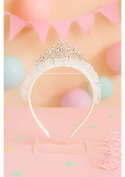 Taşlı ve Taraklı Açık Pembe Renkli̇ Kız Çocuk Prenses Taç- Kutulu modelleri