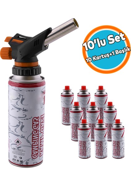Kamp Gazı Yedek Kartuşu Çakmaklı Pürmüz 227 Gram Piknik Kamp Mangal Mutfak Ateş Tutuşturucu 10 Set