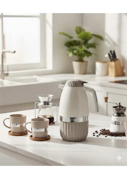 s 2 Litre Elegant Serisi Cam Termos / Bej | 12 saat sıcak, 24 saat soğuk muhafaza