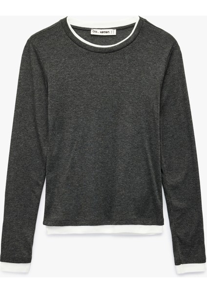 Bisiklet Yaka Biyeli Slim Fit Viskon Karışımlı Uzun Kollu Tişört