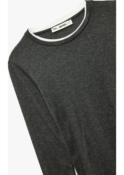 Bisiklet Yaka Biyeli Slim Fit Viskon Karışımlı Uzun Kollu Tişört modelleri