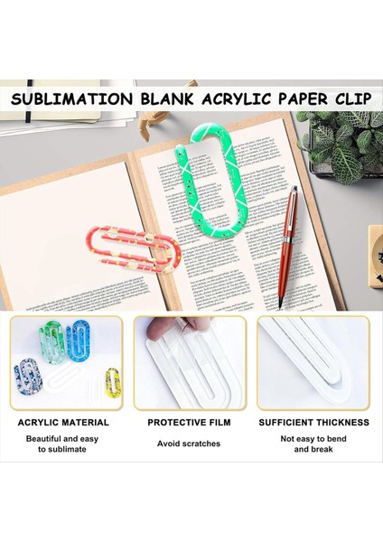 10 Paket Süblimasyon Boşlukları Akrilik Klipler 4 Inç x 2 Inç Jumbo Kipler Isı Transferi Için Temiz (Yurt Dışından) modelleri