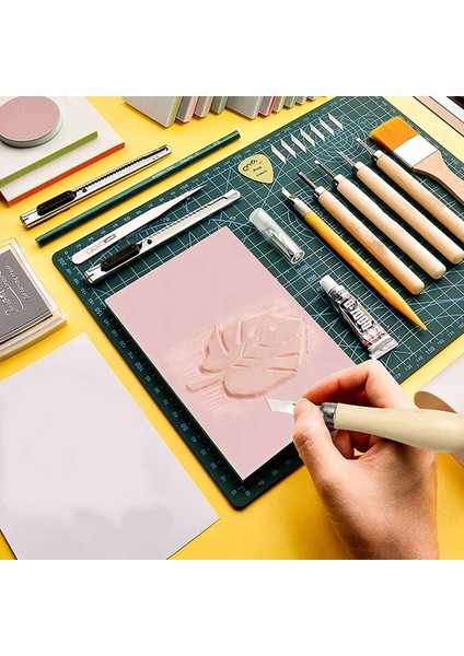 2x Lino Blok Kesme Kauçuk Damga Oyma Aletleri 10 Bıçak Ahşap Tutamağı Yazdırma Oyma Araçları Seti (Yurt Dışından) indirimleri