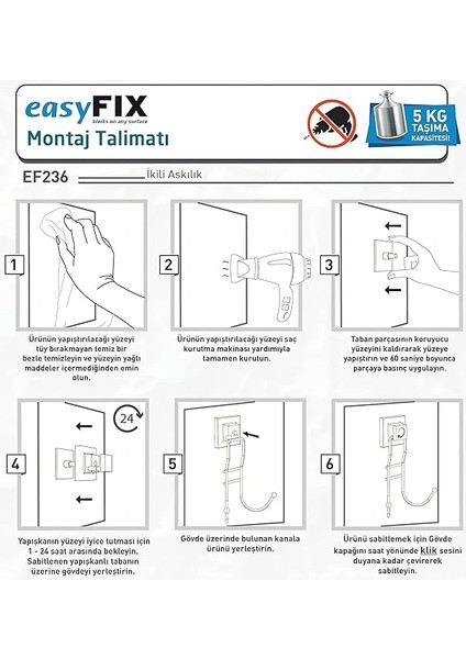 Banyo Havlu Askısı 2 Kancalı Paslanmaz Siyah Easyfix indirimleri