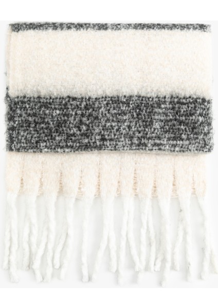 Yumuşak Dokulu Püsküllü Renk Bloklu Uzun Atkı fiyatları