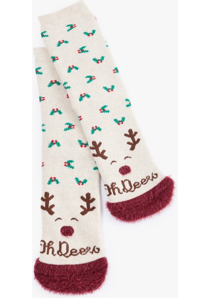 Tüy Detaylı Soket Havlu Yılbaşı Çorabı