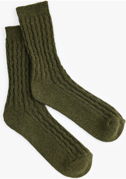 Koyun Yünü Karışımlı Dokulu Kalın Soket Çorap