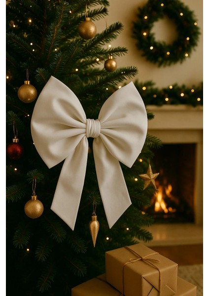 Yıllbaşı Ağaç Süs Noel Beyaz Fiyonk 30X35 cm Küçük modelleri