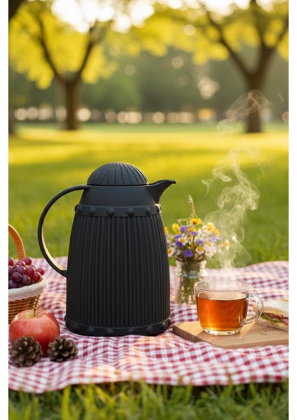 1 Lt Isı Yalıtımlı Çay ve Soğuk Su Termosu Siyah (12 Saat Sıcak Tutar & Içi Camdır)