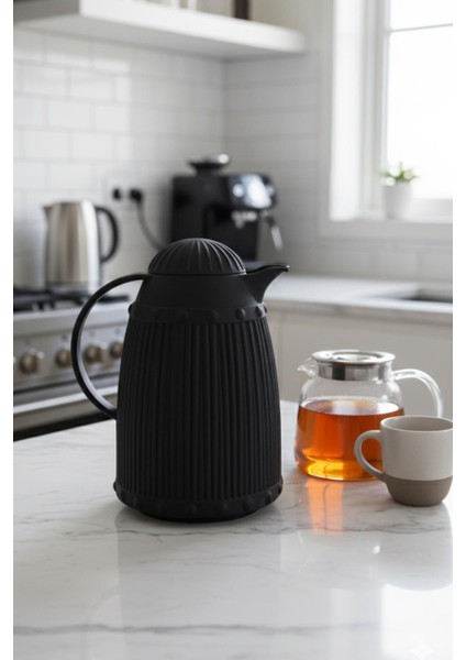 1 Lt Isı Yalıtımlı Çay ve Soğuk Su Termosu Siyah (12 Saat Sıcak Tutar & Içi Camdır) fırsatları