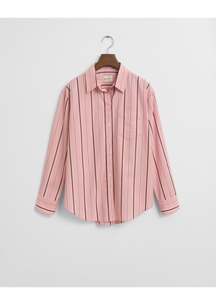 Kadın Pembe Relaxed Fit Klasik Yaka Çizgili Gömlek 4300550.659 fırsatları