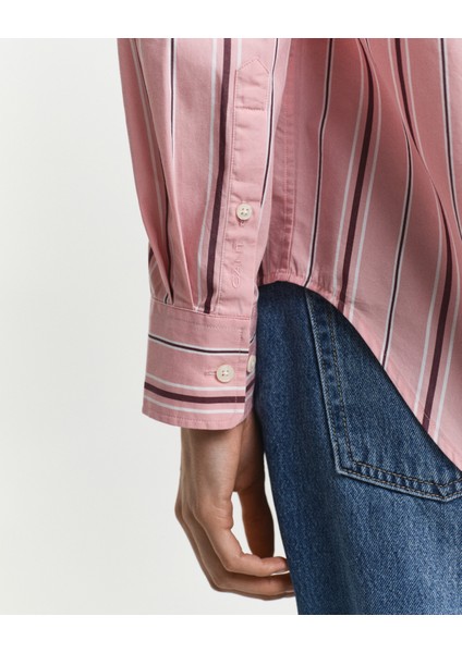 Kadın Pembe Relaxed Fit Klasik Yaka Çizgili Gömlek 4300550.659