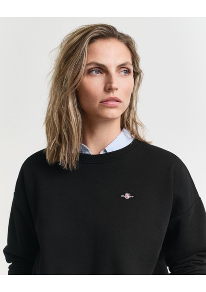 Kadın Siyah Relaxed Fit Bisiklet Yaka Sweatshirt 4201414.5