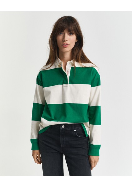 Kadın Yeşil Regular Fit Polo Yaka Rugby T-Shirt 4202592.350