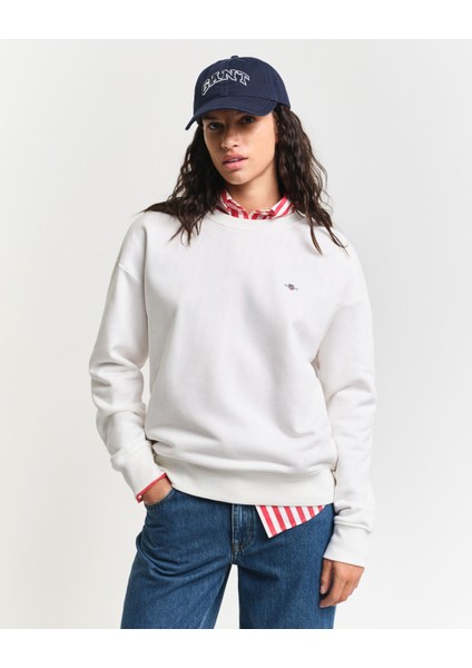 Kadın Beyaz Relaxed Fit Bisiklet Yaka Sweatshirt 4201414.113