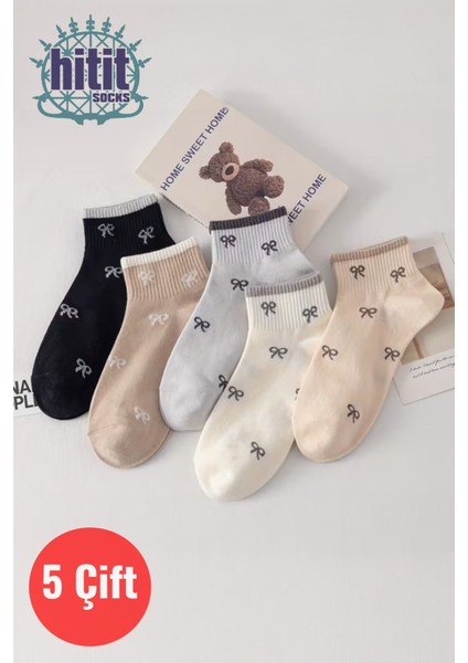 Kadın 5 Çift Premium Kalite Mini Kurdale Desenli Sevimli Kısa Kolej Ayak Bileği Çorabı