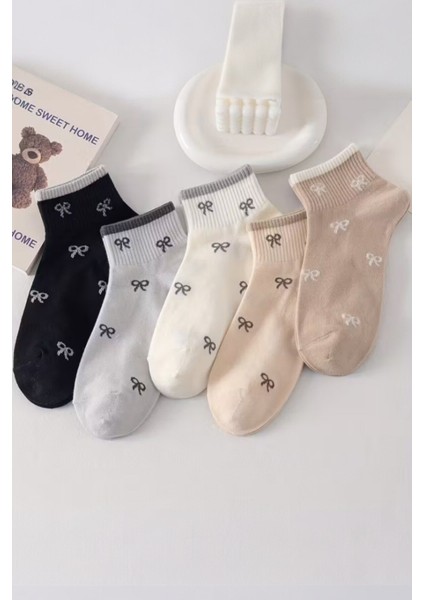 Kadın 5 Çift Premium Kalite Mini Kurdale Desenli Sevimli Kısa Kolej Ayak Bileği Çorabı fiyatları