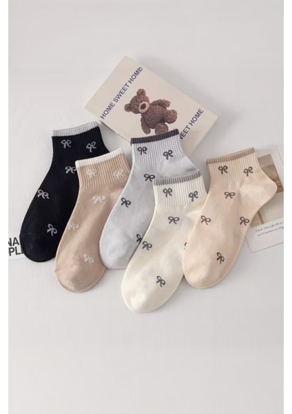 Kadın 5 Çift Premium Kalite Mini Kurdale Desenli Sevimli Kısa Kolej Ayak Bileği Çorabı indirimleri