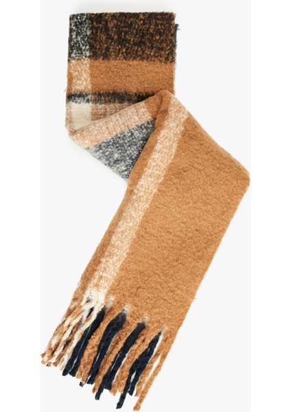 Yumuşak Dokulu Ekoseli Püsküllü Uzun Atkı