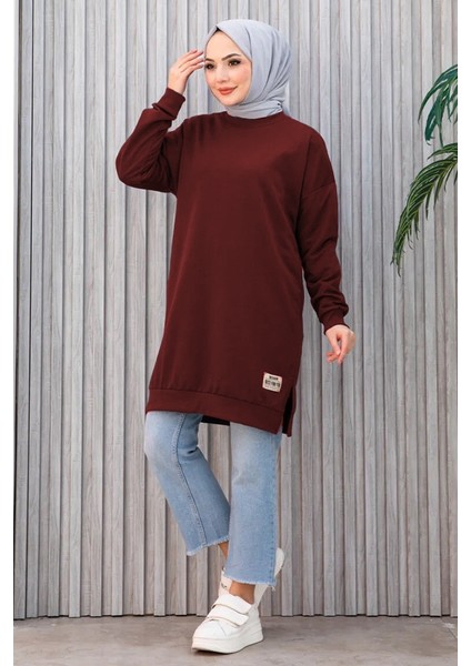 Armalı Yırtmaç Detay Tunik 1657 - Bordo