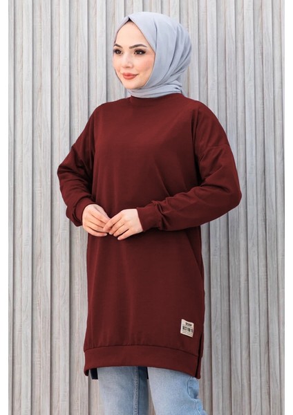Armalı Yırtmaç Detay Tunik 1657 - Bordo fiyatları