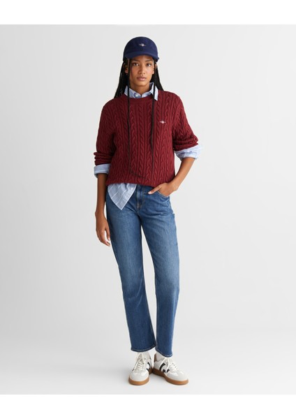 Kadın Bordo Relaxed Fit Bisiklet Yaka Triko 48925325T.604 modelleri