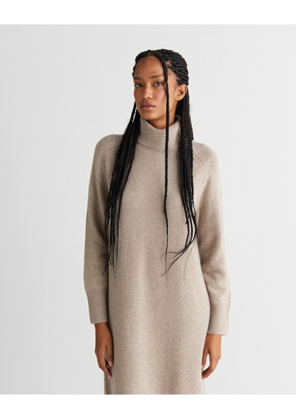 Kadın Bej Relaxed Fit Boğazlı Yaka Yün Elbise 4502089.259 fırsatları