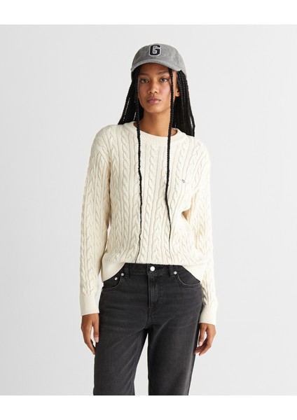 Kadın Krem Relaxed Fit Bisiklet Yaka Triko 48925325T.130