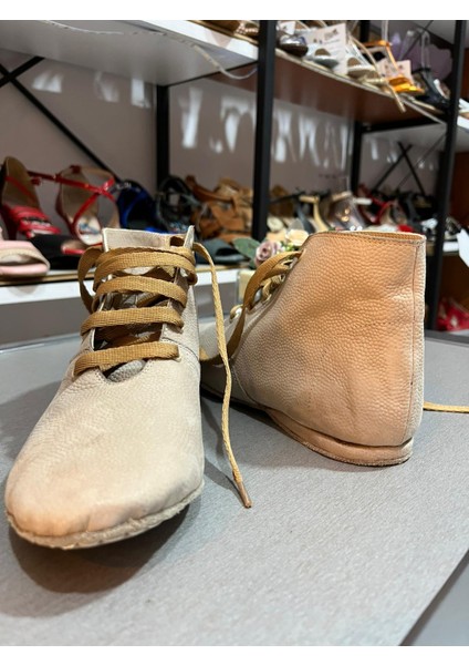 Sütlü Kahve Rengi Deri Dans Botu- Bağcıklı-Süet Taban - Tüm Danslar Için Uygundur. fiyatları