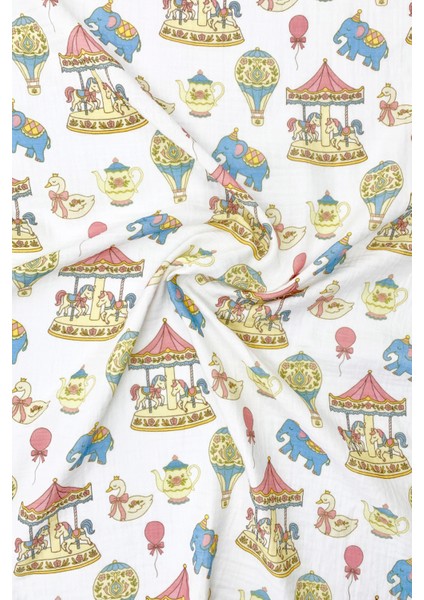 2 Katlı Müslin Örtü Atlıkarınca Desenli 80X90 cm - %100 Pamuk - Bebek Müslin Örtü fiyatları