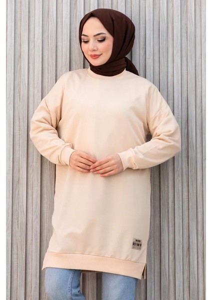 Armalı Yırtmaç Detay Tunik 1657 - Bej