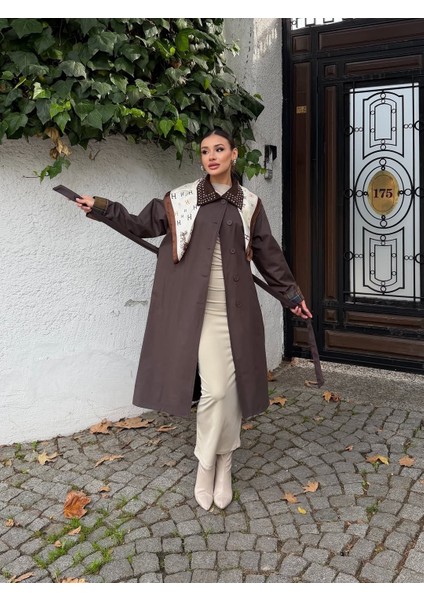 Ekose Manşet Detaylı ve Bağcıklı Kemerli Kadın Uzun Trençkotu indirimleri