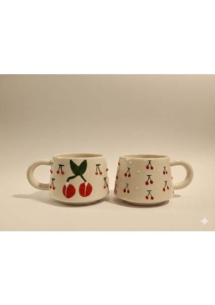 2'li Kupa Bardak Kiraz Desenli