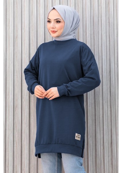 Armalı Yırtmaç Detay Tunik 1657 - Mavi