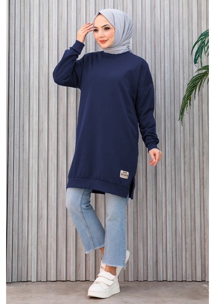 Armalı Yırtmaç Detay Tunik 1657 - Lacivert