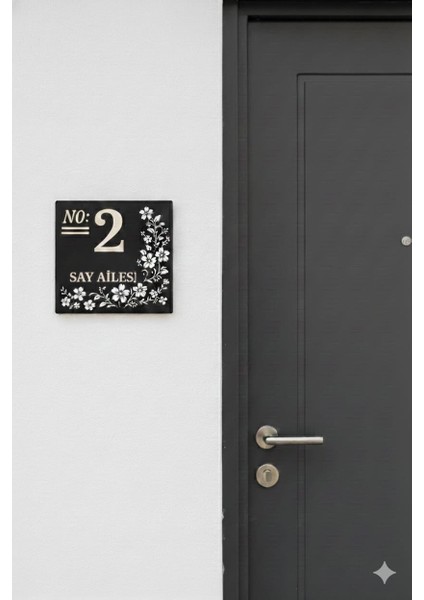 Kişiye Özel Isimli Ahşap Kapı Numarası Kapı Isimliği Çiçek Detaylı