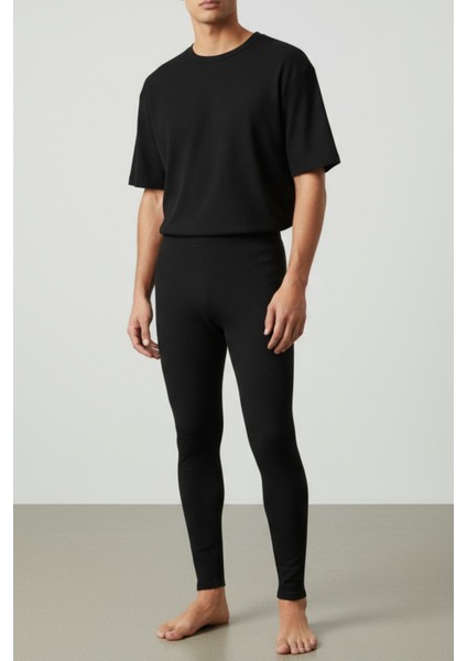 Unisex Lastikli Sıkmayan Nefes Alabilen Kışlık 2. Seviye Yüksek Bel Termal Tayt Siyah