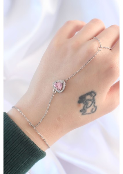 316L Çelik Gümüş Renk Pembe Zirkon Taşlı Kalp Model Şahmeran - TJ-SN582 fırsatları