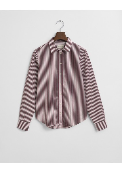 Kadın Bordo Regular Fit Klasik Yaka Çizgili Gömlek 4300214.656 fırsatları