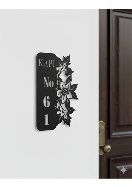 Kişiye Özel Kapı Numaralığı Ahşap Kapı Numarası Çiçek Motifli Duvar Dekoru 15X25 Ölçüde